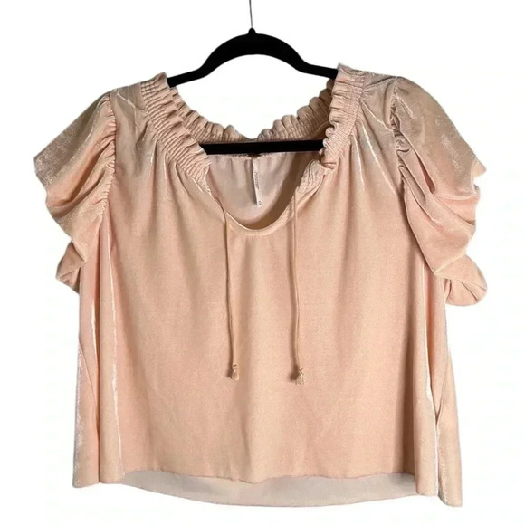 Free People Terese Velvet Top Peach Boho Size Medium - Picture 1 of 7
